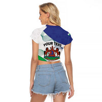 Personalized Lesotho Raglan Cropped T Shirt Coat Of Arms With Kente Pattern - Wonder Print Shop