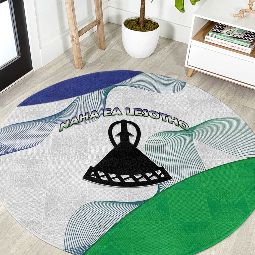 Lesotho Round Carpet Coat Of Arms With Kente Pattern - Wonder Print Shop