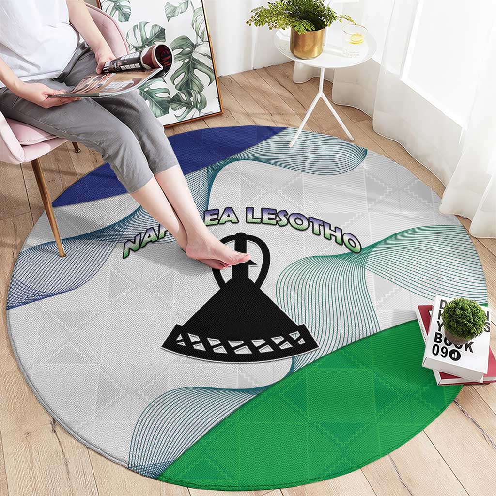 Lesotho Round Carpet Coat Of Arms With Kente Pattern - Wonder Print Shop
