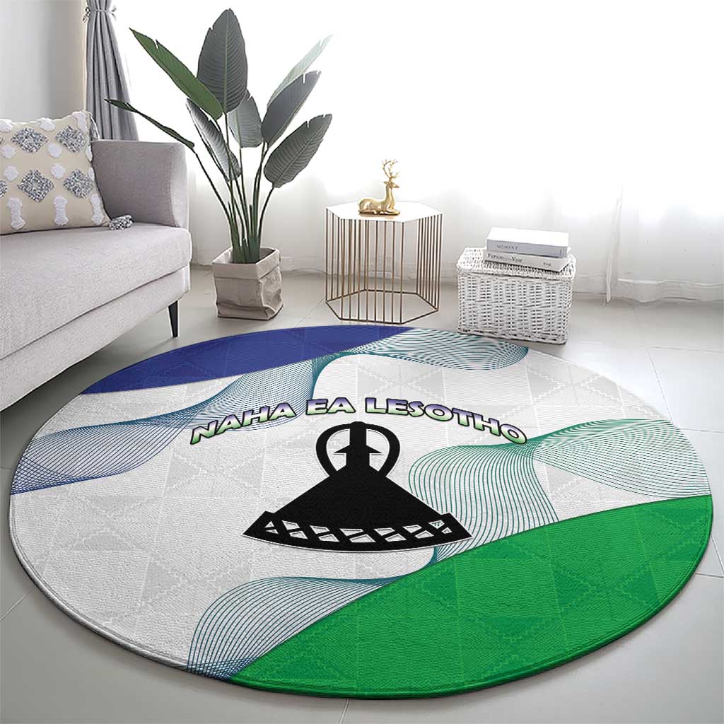 Lesotho Round Carpet Coat Of Arms With Kente Pattern - Wonder Print Shop