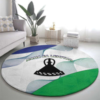 Lesotho Round Carpet Coat Of Arms With Kente Pattern - Wonder Print Shop