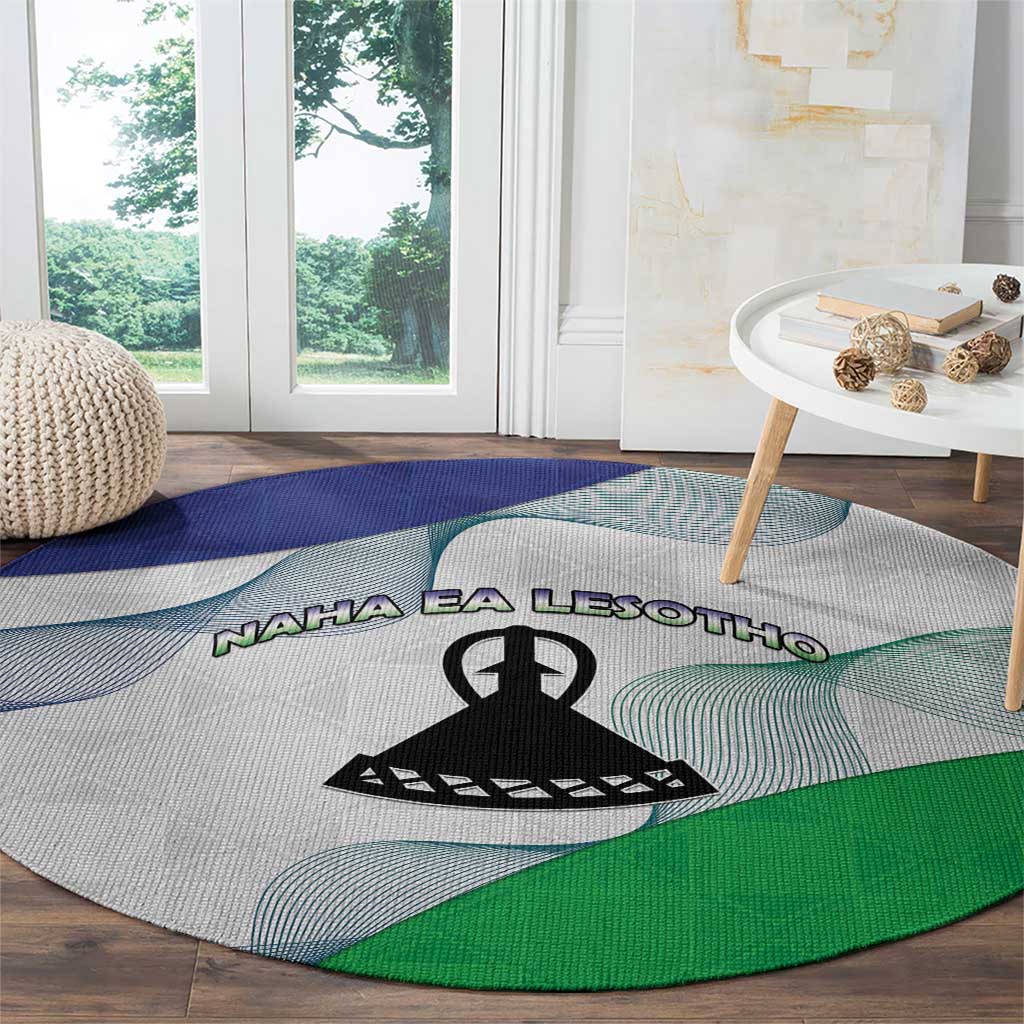Lesotho Round Carpet Coat Of Arms With Kente Pattern - Wonder Print Shop
