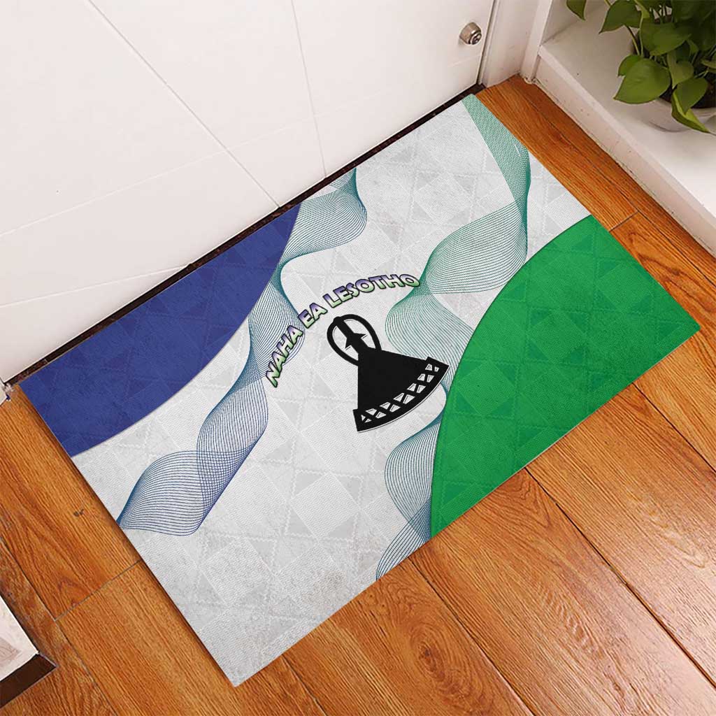 Lesotho Rubber Doormat Coat Of Arms With Kente Pattern - Wonder Print Shop