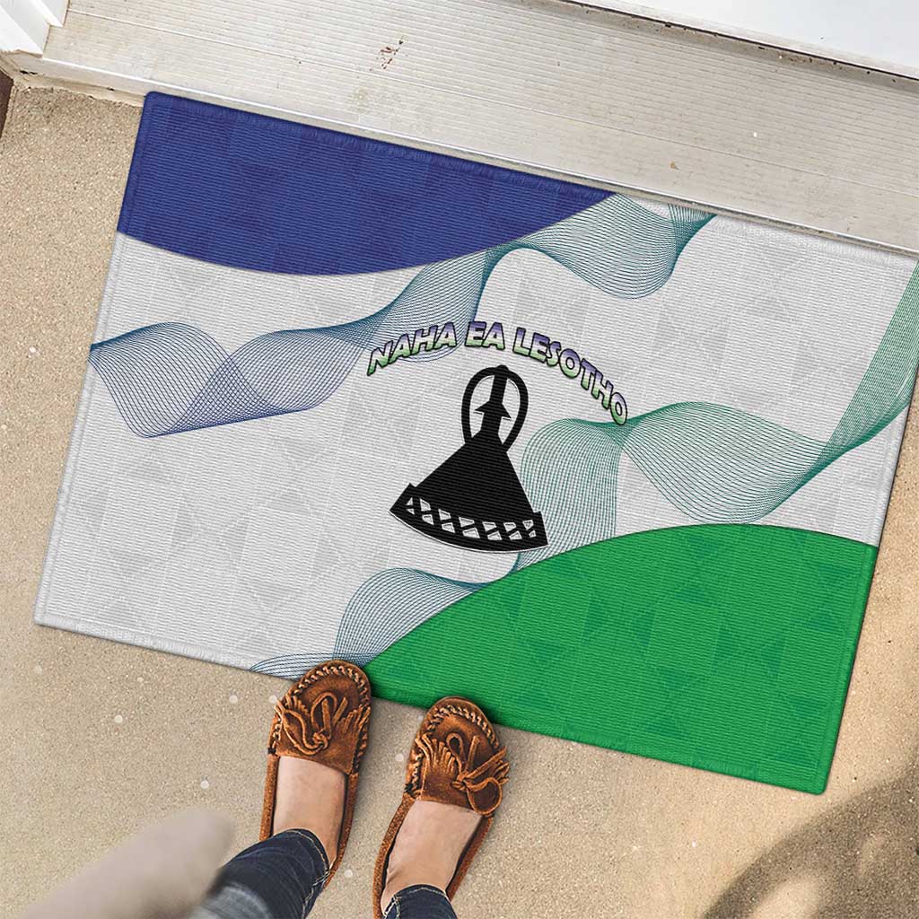 Lesotho Rubber Doormat Coat Of Arms With Kente Pattern - Wonder Print Shop