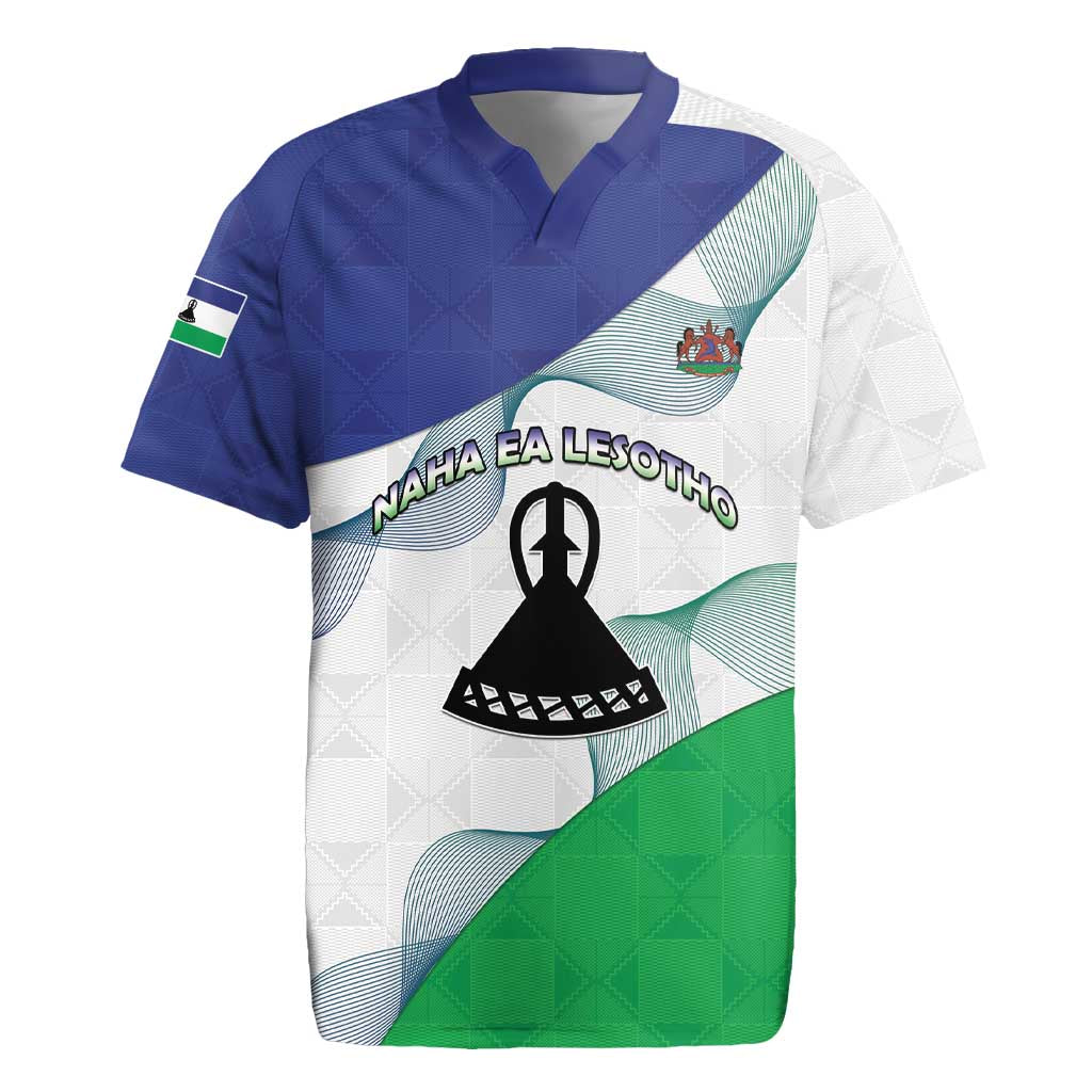 Personalized Lesotho Rugby Jersey Coat Of Arms With Kente Pattern - Wonder Print Shop
