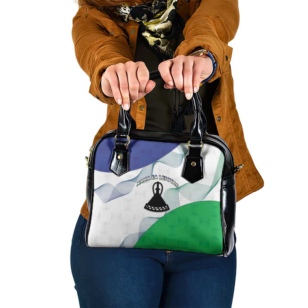 Lesotho Shoulder Handbag Coat Of Arms With Kente Pattern - Wonder Print Shop