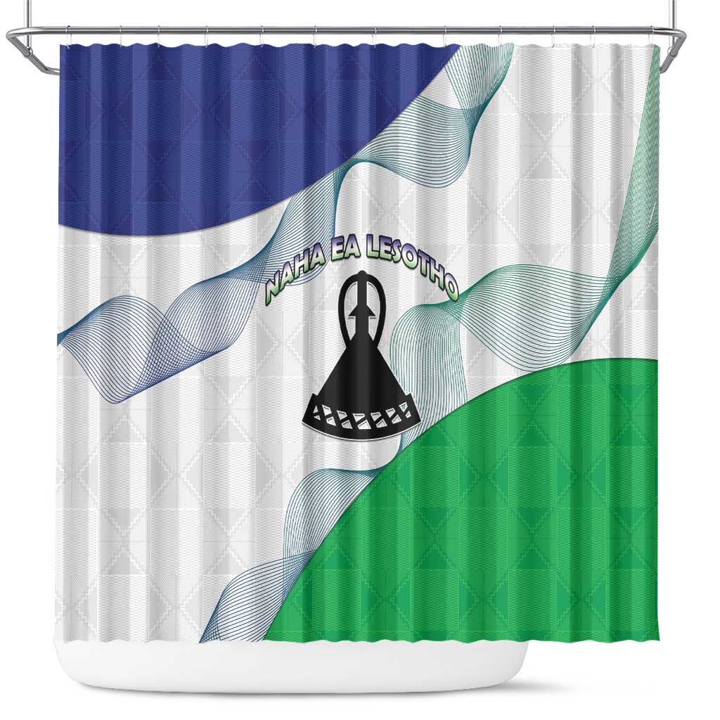Lesotho Shower Curtain Coat Of Arms With Kente Pattern - Wonder Print Shop