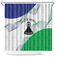 Lesotho Shower Curtain Coat Of Arms With Kente Pattern - Wonder Print Shop