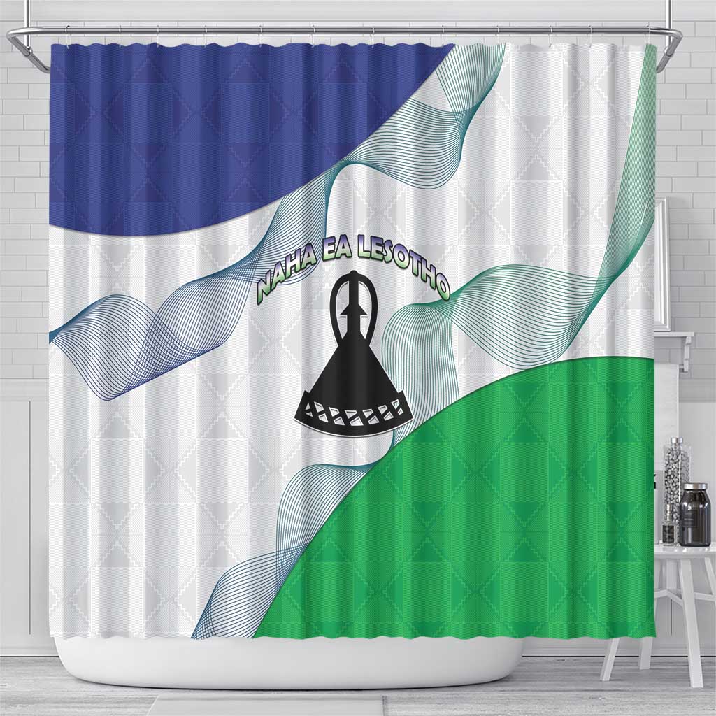 Lesotho Shower Curtain Coat Of Arms With Kente Pattern - Wonder Print Shop