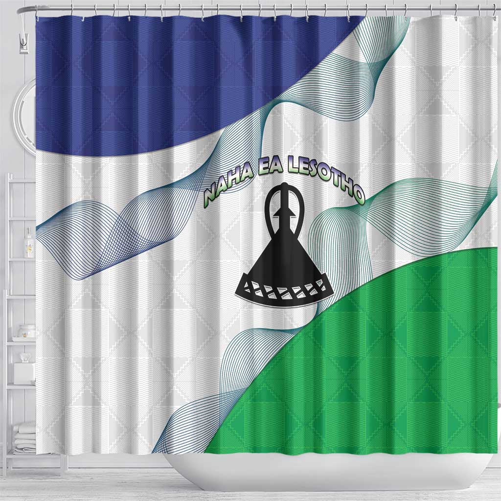 Lesotho Shower Curtain Coat Of Arms With Kente Pattern - Wonder Print Shop