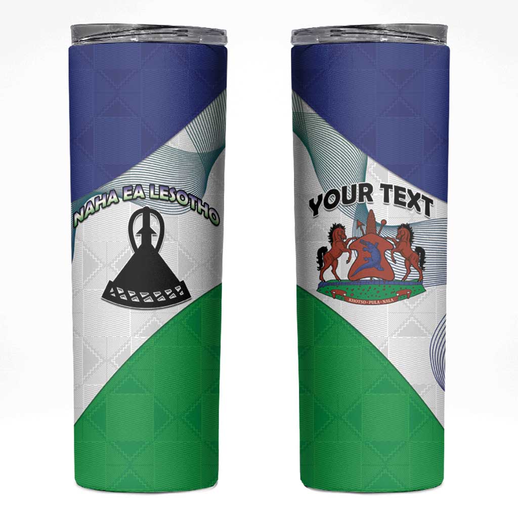 Personalized Lesotho Skinny Tumbler Coat Of Arms With Kente Pattern - Wonder Print Shop