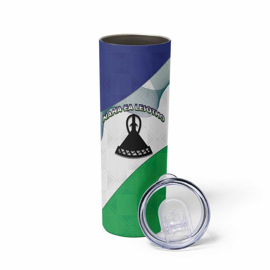 Personalized Lesotho Skinny Tumbler Coat Of Arms With Kente Pattern - Wonder Print Shop