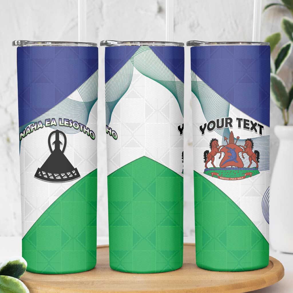 Personalized Lesotho Skinny Tumbler Coat Of Arms With Kente Pattern - Wonder Print Shop