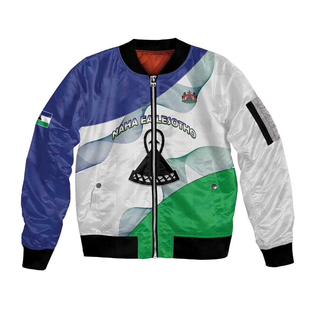 Personalized Lesotho Sleeve Zip Bomber Jacket Coat Of Arms With Kente Pattern - Wonder Print Shop
