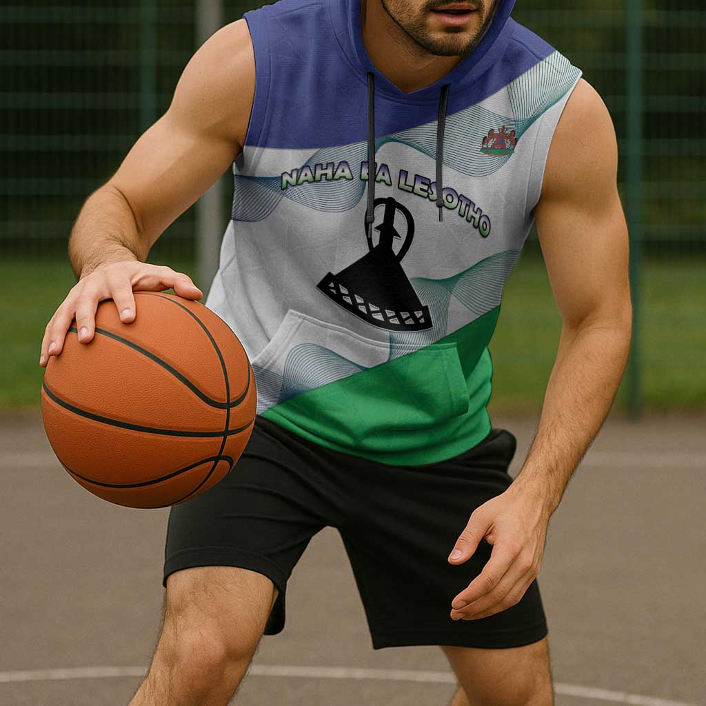 Personalized Lesotho Sleeveless Hoodie Coat Of Arms With Kente Pattern - Wonder Print Shop