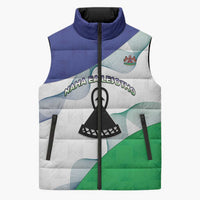 Personalized Lesotho Sleeveless Puffer Jacket Coat Of Arms With Kente Pattern - Wonder Print Shop