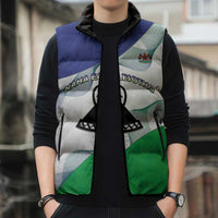 Personalized Lesotho Sleeveless Puffer Jacket Coat Of Arms With Kente Pattern - Wonder Print Shop