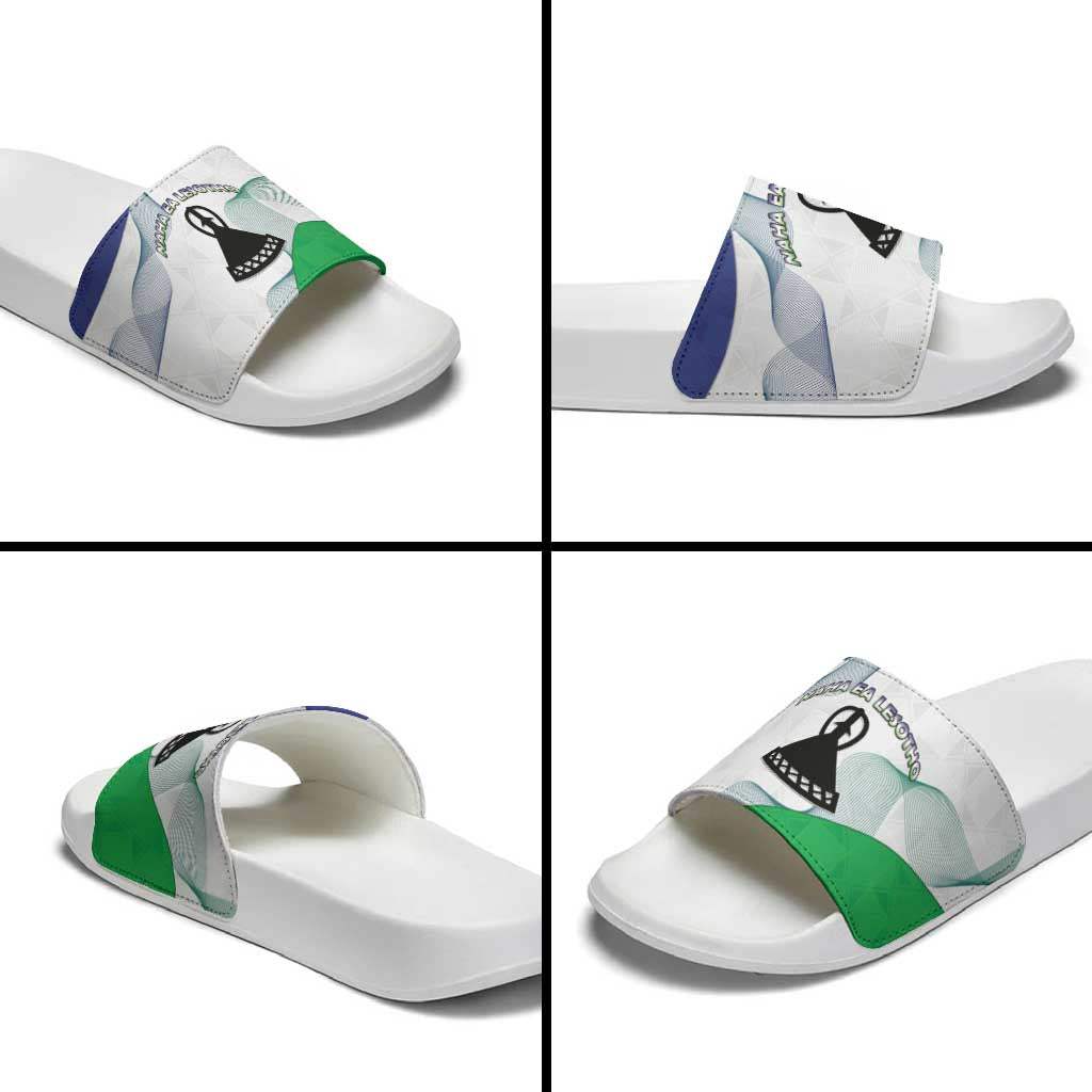 Lesotho Slide Sandals Coat Of Arms With Kente Pattern - Wonder Print Shop