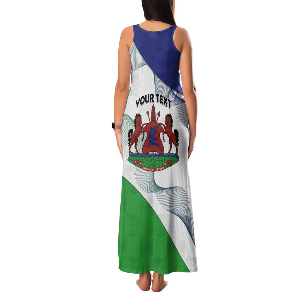 Personalized Lesotho Tank Maxi Dress Coat Of Arms With Kente Pattern - Wonder Print Shop