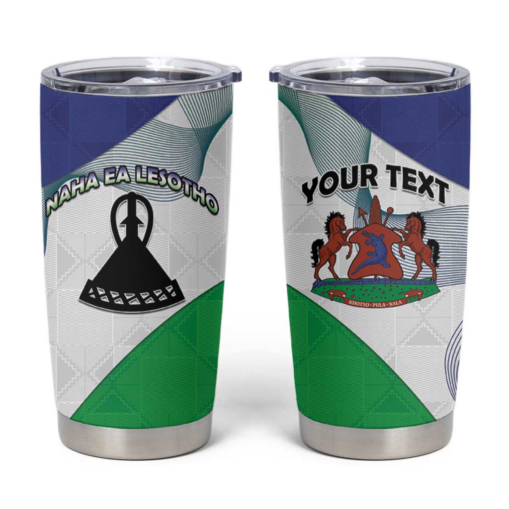 Personalized Lesotho Tumbler Cup Coat Of Arms With Kente Pattern - Wonder Print Shop