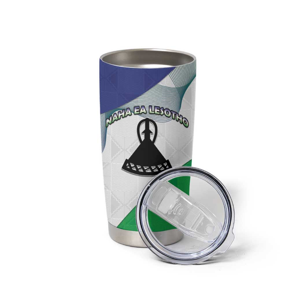 Personalized Lesotho Tumbler Cup Coat Of Arms With Kente Pattern - Wonder Print Shop