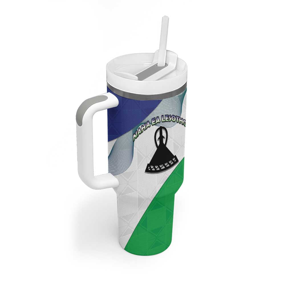 Personalized Lesotho Tumbler With Handle Coat Of Arms With Kente Pattern - Wonder Print Shop