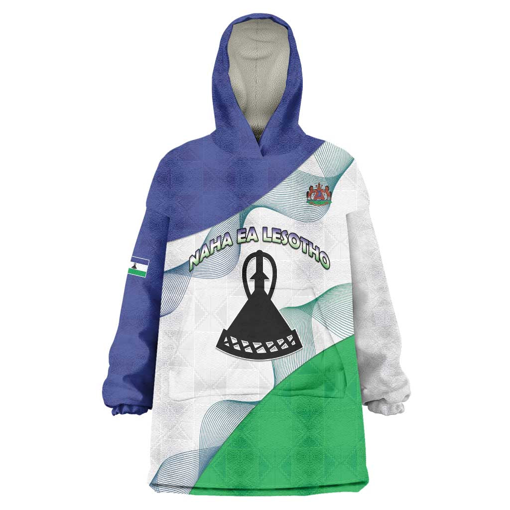 Personalized Lesotho Wearable Blanket Hoodie Coat Of Arms With Kente Pattern - Wonder Print Shop