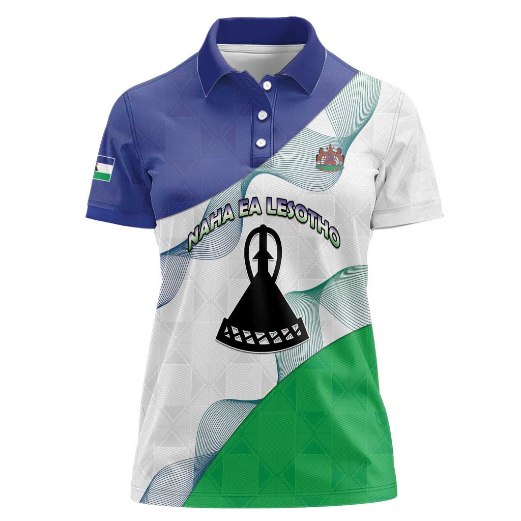 Personalized Lesotho Women Polo Shirt Coat Of Arms With Kente Pattern - Wonder Print Shop