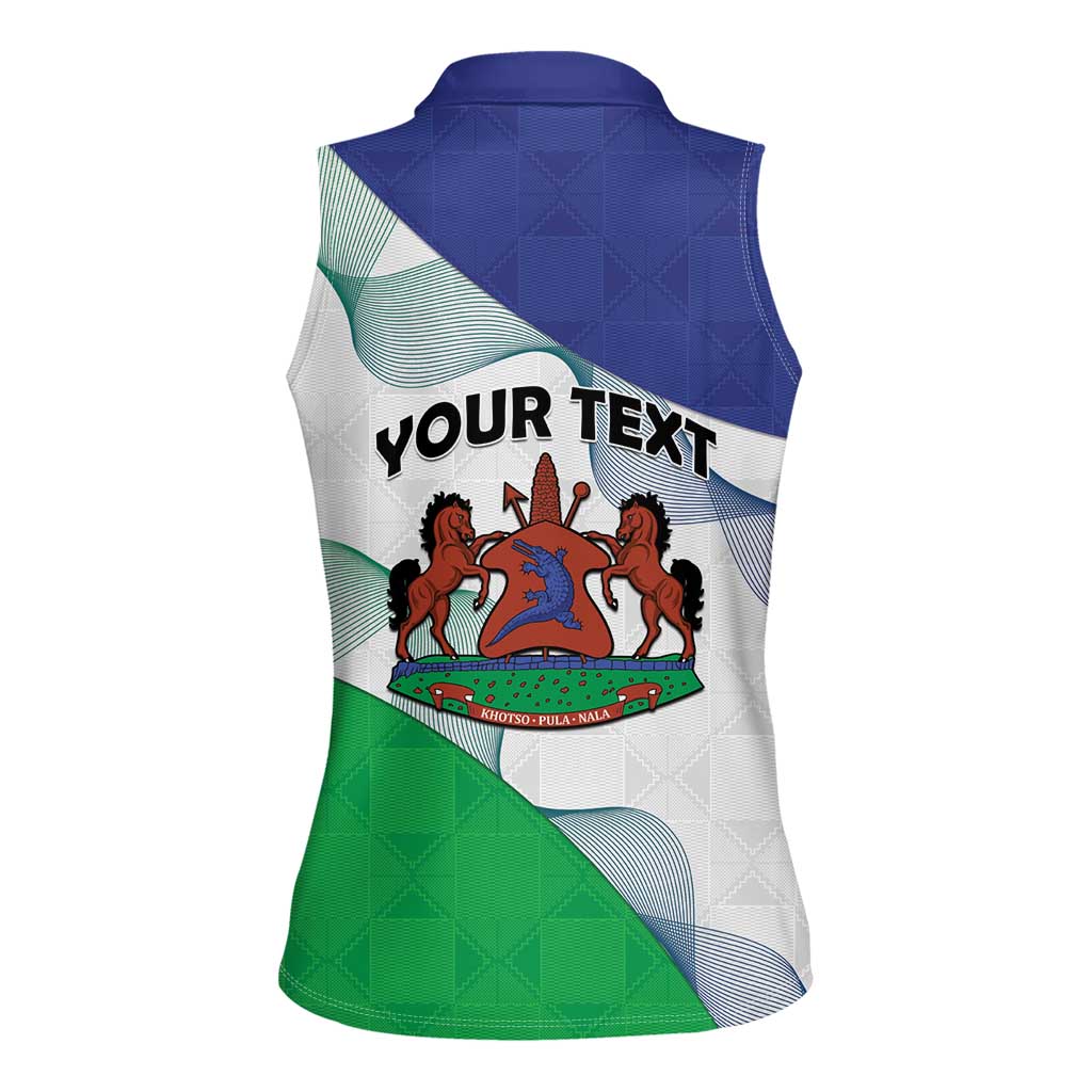 Personalized Lesotho Women Sleeveless Polo Shirt Coat Of Arms With Kente Pattern - Wonder Print Shop