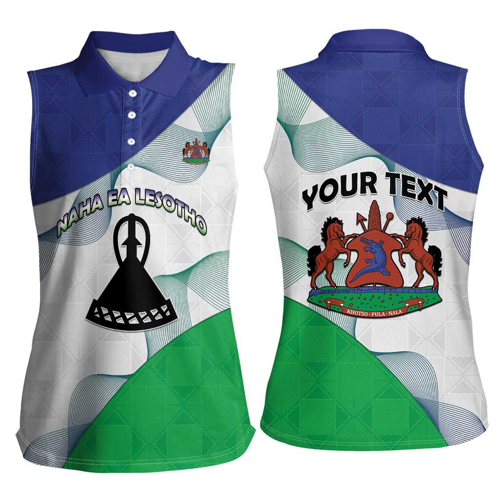 Personalized Lesotho Women Sleeveless Polo Shirt Coat Of Arms With Kente Pattern - Wonder Print Shop