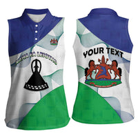 Personalized Lesotho Women Sleeveless Polo Shirt Coat Of Arms With Kente Pattern - Wonder Print Shop