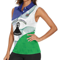 Personalized Lesotho Women Sleeveless Polo Shirt Coat Of Arms With Kente Pattern - Wonder Print Shop