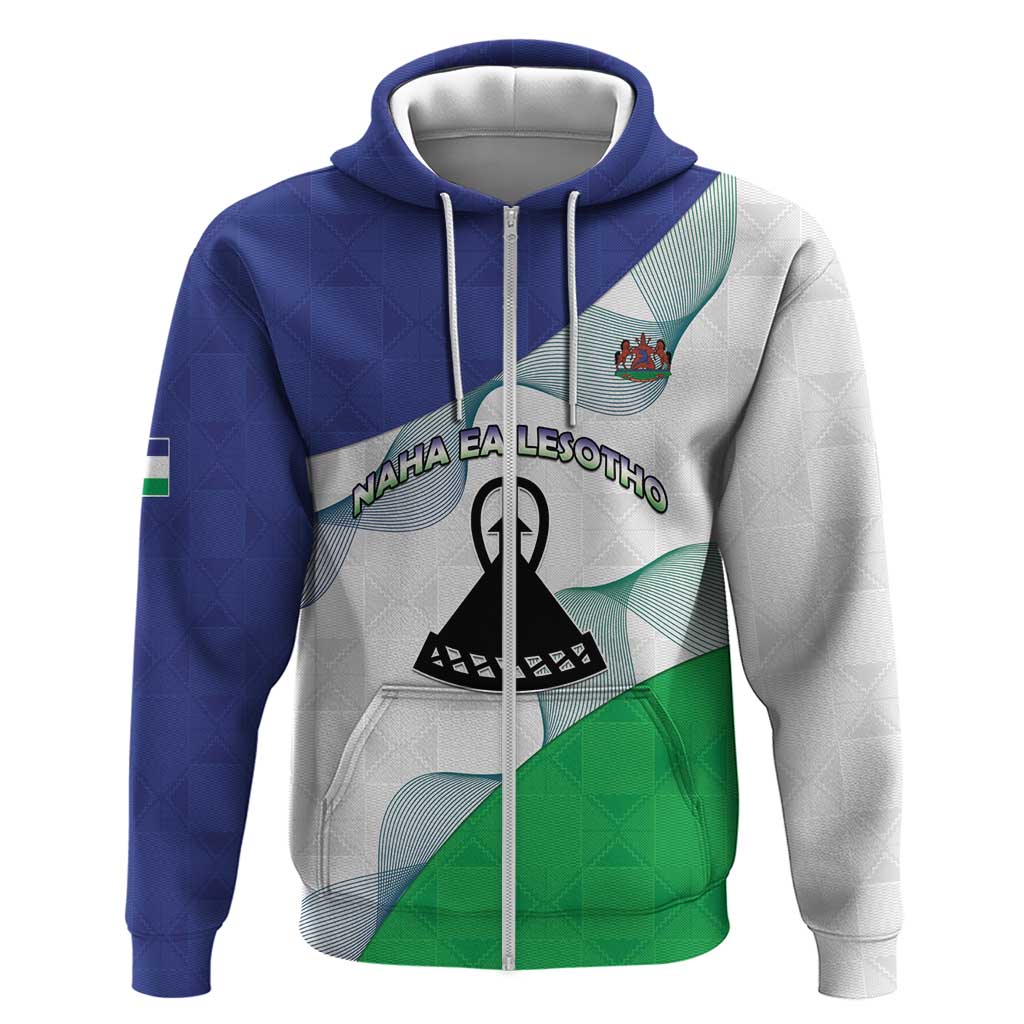 Personalized Lesotho Zip Hoodie Coat Of Arms With Kente Pattern - Wonder Print Shop
