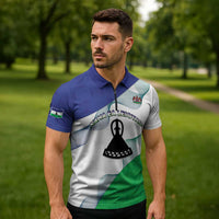 Personalized Lesotho Zipper Polo Shirt Coat Of Arms With Kente Pattern - Wonder Print Shop