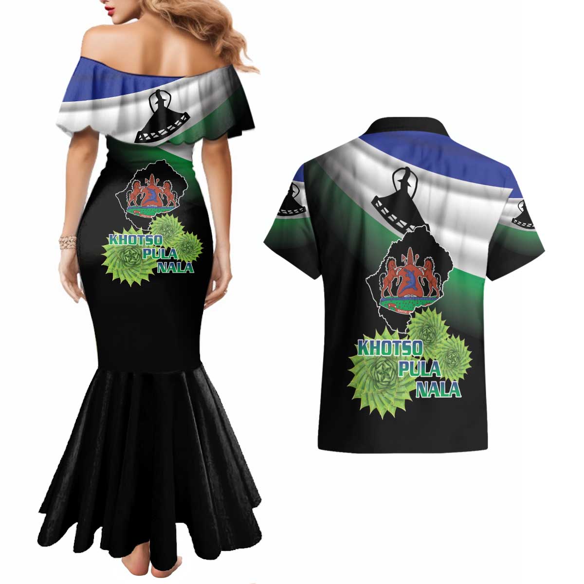 Lesotho 1966 Couples Matching Mermaid Dress and Hawaiian Shirt Happy Independence Day - Wonder Print Shop