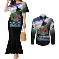 Lesotho 1966 Couples Matching Mermaid Dress and Long Sleeve Button Shirt Happy Independence Day - Wonder Print Shop