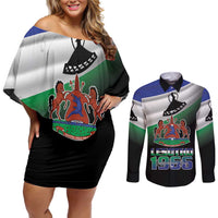 Lesotho 1966 Couples Matching Off Shoulder Short Dress and Long Sleeve Button Shirt Happy Independence Day - Wonder Print Shop