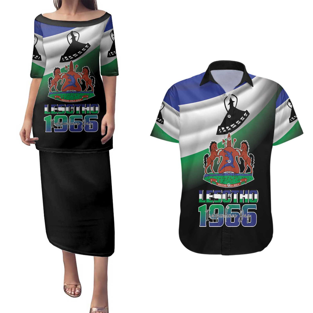 Lesotho 1966 Couples Matching Puletasi and Hawaiian Shirt Happy Independence Day - Wonder Print Shop