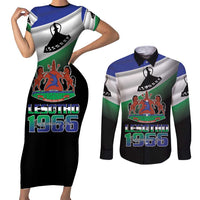 Lesotho 1966 Couples Matching Short Sleeve Bodycon Dress and Long Sleeve Button Shirt Happy Independence Day - Wonder Print Shop