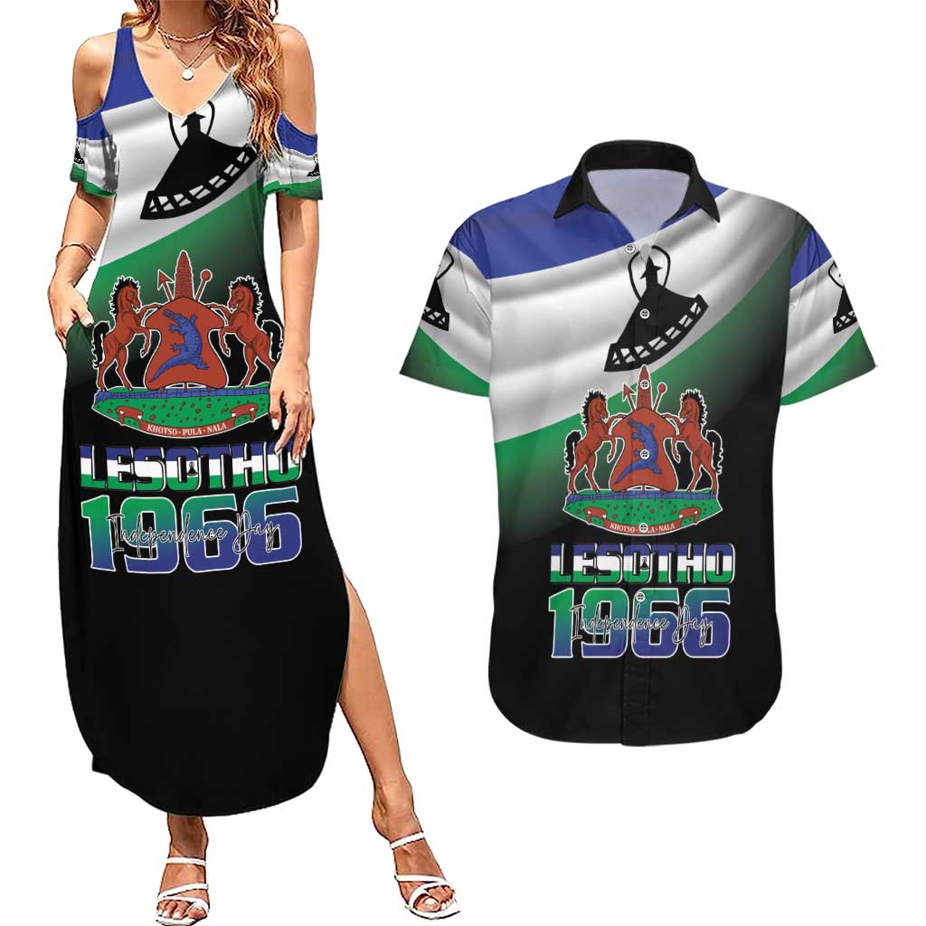 Lesotho 1966 Couples Matching Summer Maxi Dress and Hawaiian Shirt Happy Independence Day - Wonder Print Shop