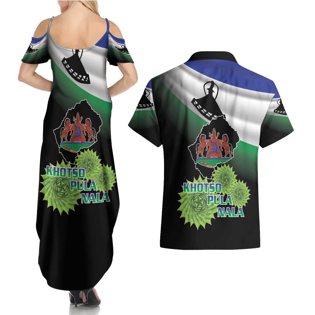 Lesotho 1966 Couples Matching Summer Maxi Dress and Hawaiian Shirt Happy Independence Day - Wonder Print Shop