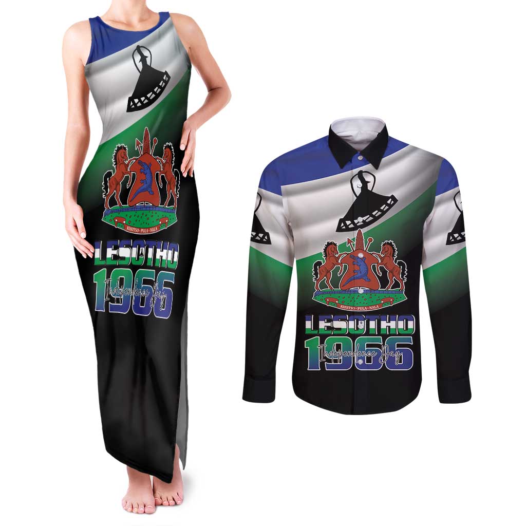 Lesotho 1966 Couples Matching Tank Maxi Dress and Long Sleeve Button Shirt Happy Independence Day - Wonder Print Shop