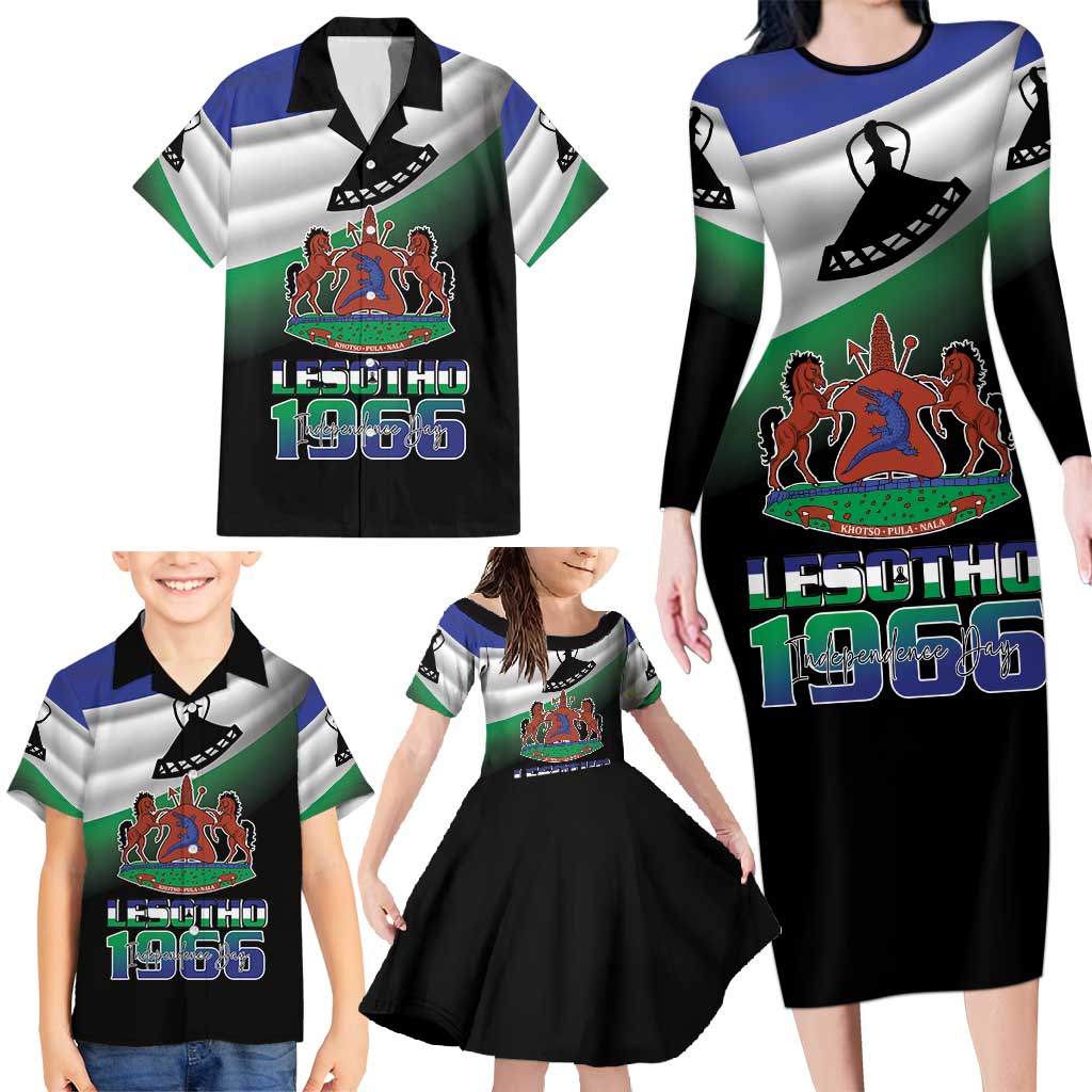 Lesotho 1966 Family Matching Long Sleeve Bodycon Dress and Hawaiian Shirt Happy Independence Day - Wonder Print Shop