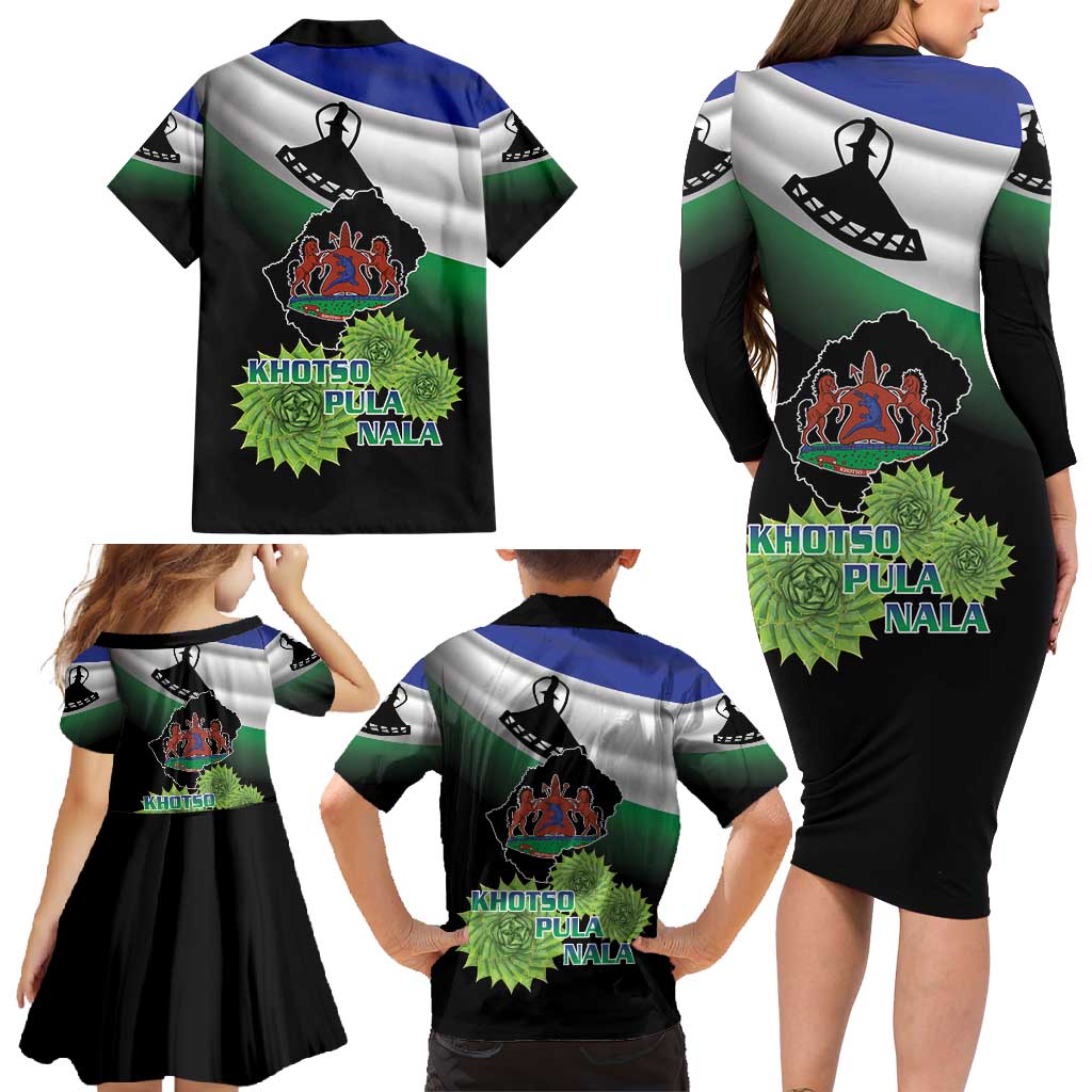 Lesotho 1966 Family Matching Long Sleeve Bodycon Dress and Hawaiian Shirt Happy Independence Day - Wonder Print Shop