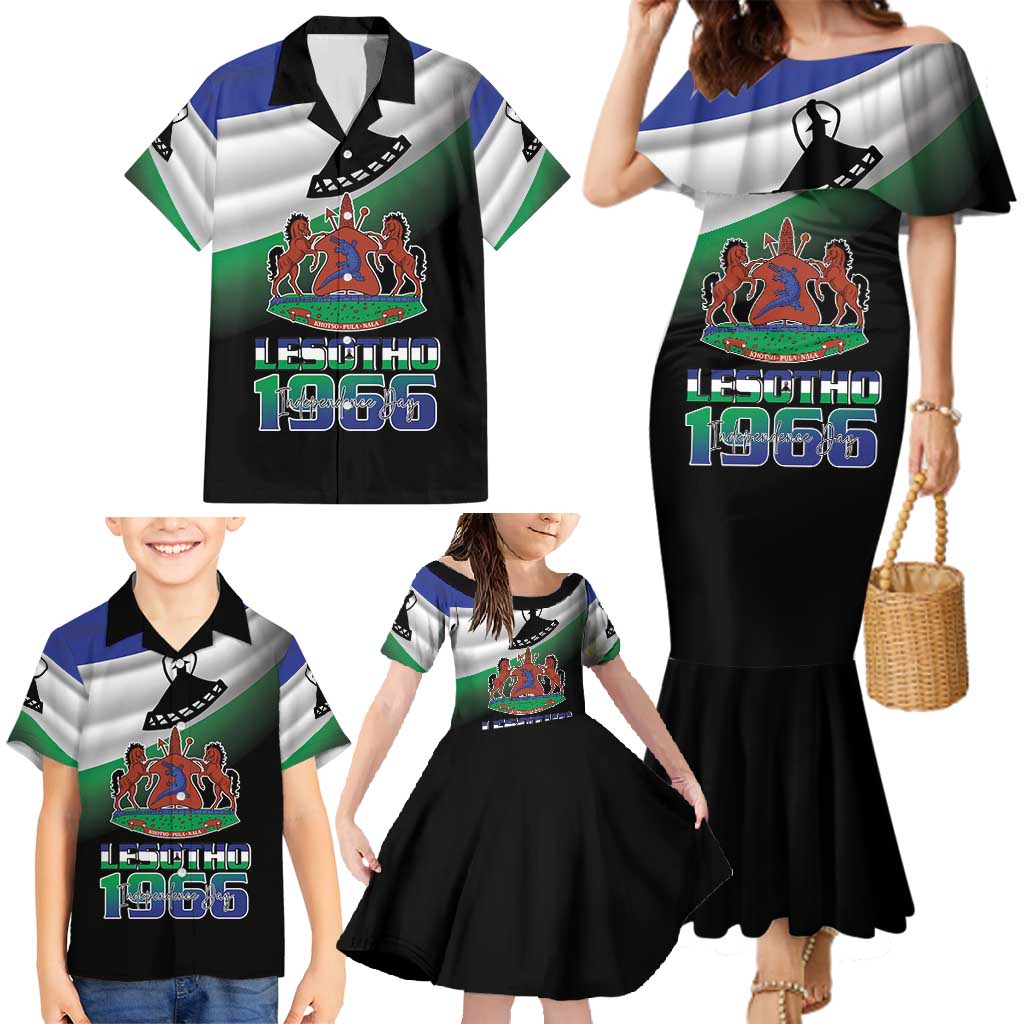 Lesotho 1966 Family Matching Mermaid Dress and Hawaiian Shirt Happy Independence Day - Wonder Print Shop