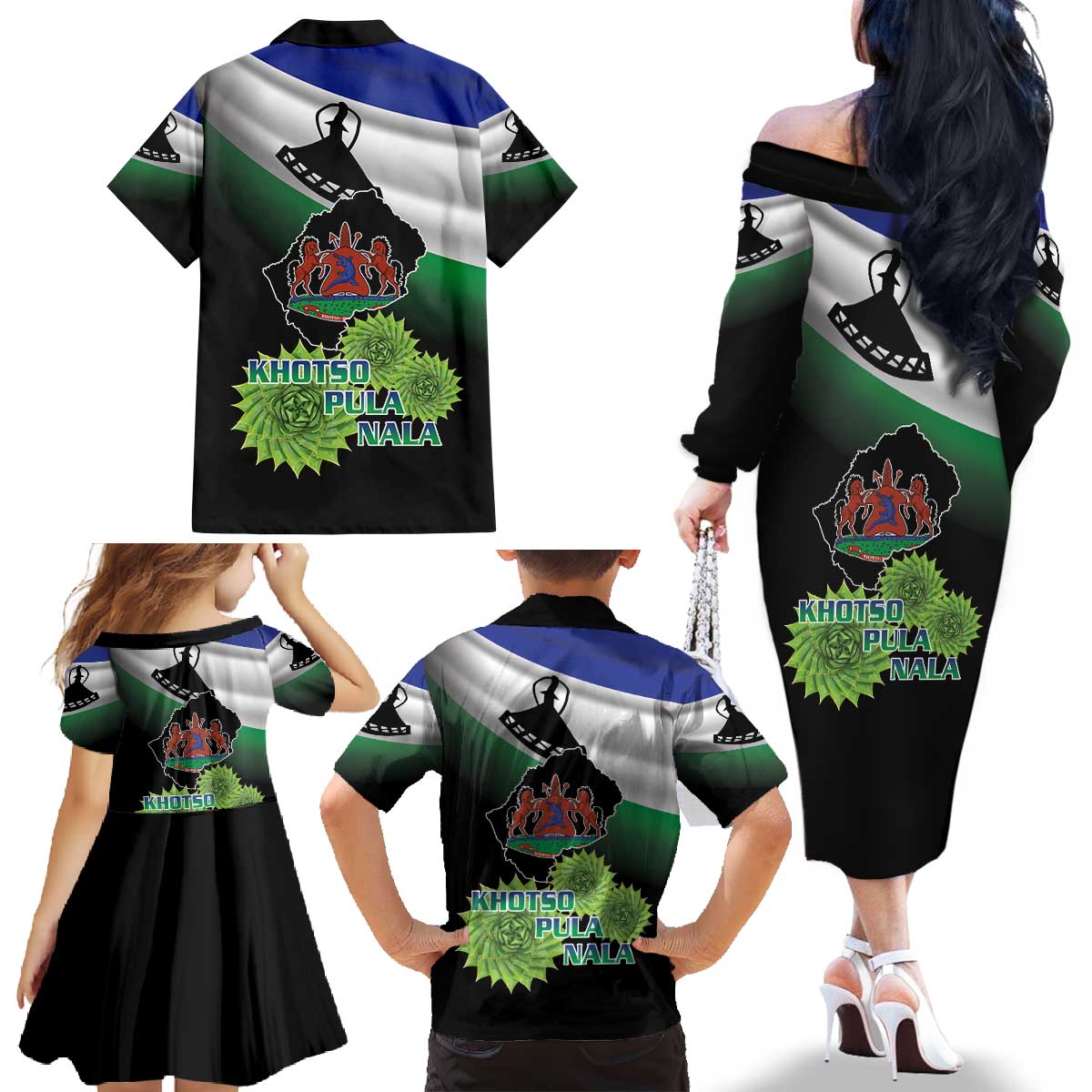 Lesotho 1966 Family Matching Off The Shoulder Long Sleeve Dress and Hawaiian Shirt Happy Independence Day - Wonder Print Shop