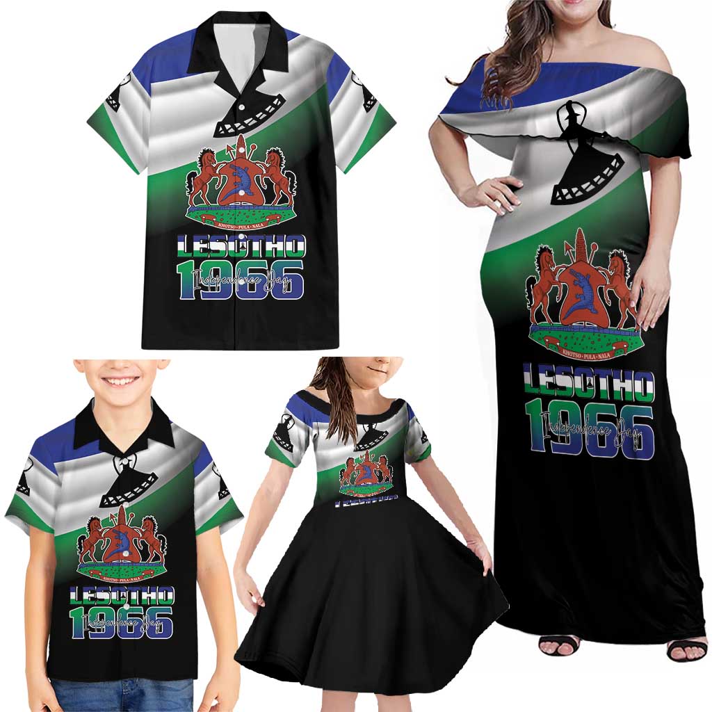 Lesotho 1966 Family Matching Off Shoulder Maxi Dress and Hawaiian Shirt Happy Independence Day - Wonder Print Shop