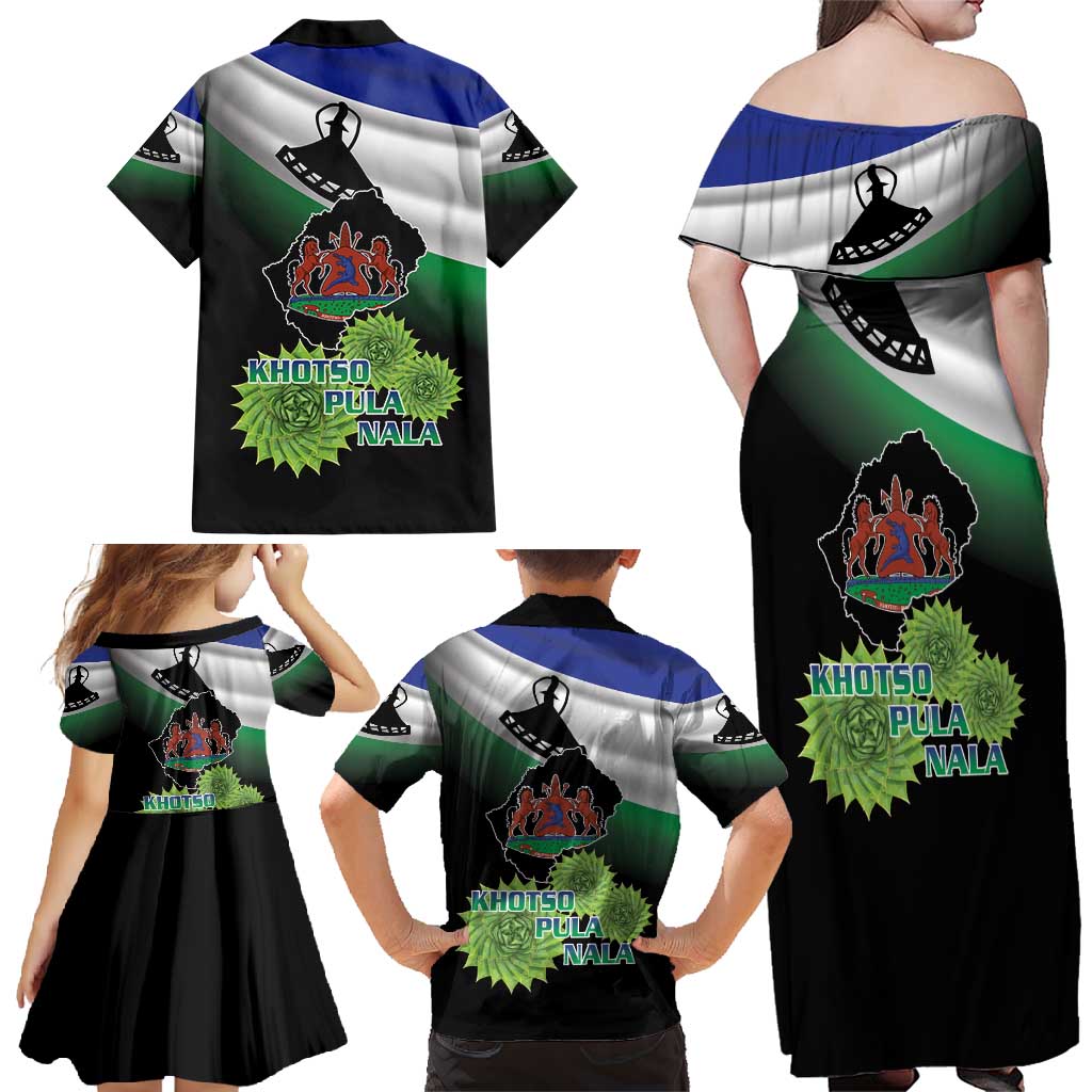 Lesotho 1966 Family Matching Off Shoulder Maxi Dress and Hawaiian Shirt Happy Independence Day - Wonder Print Shop