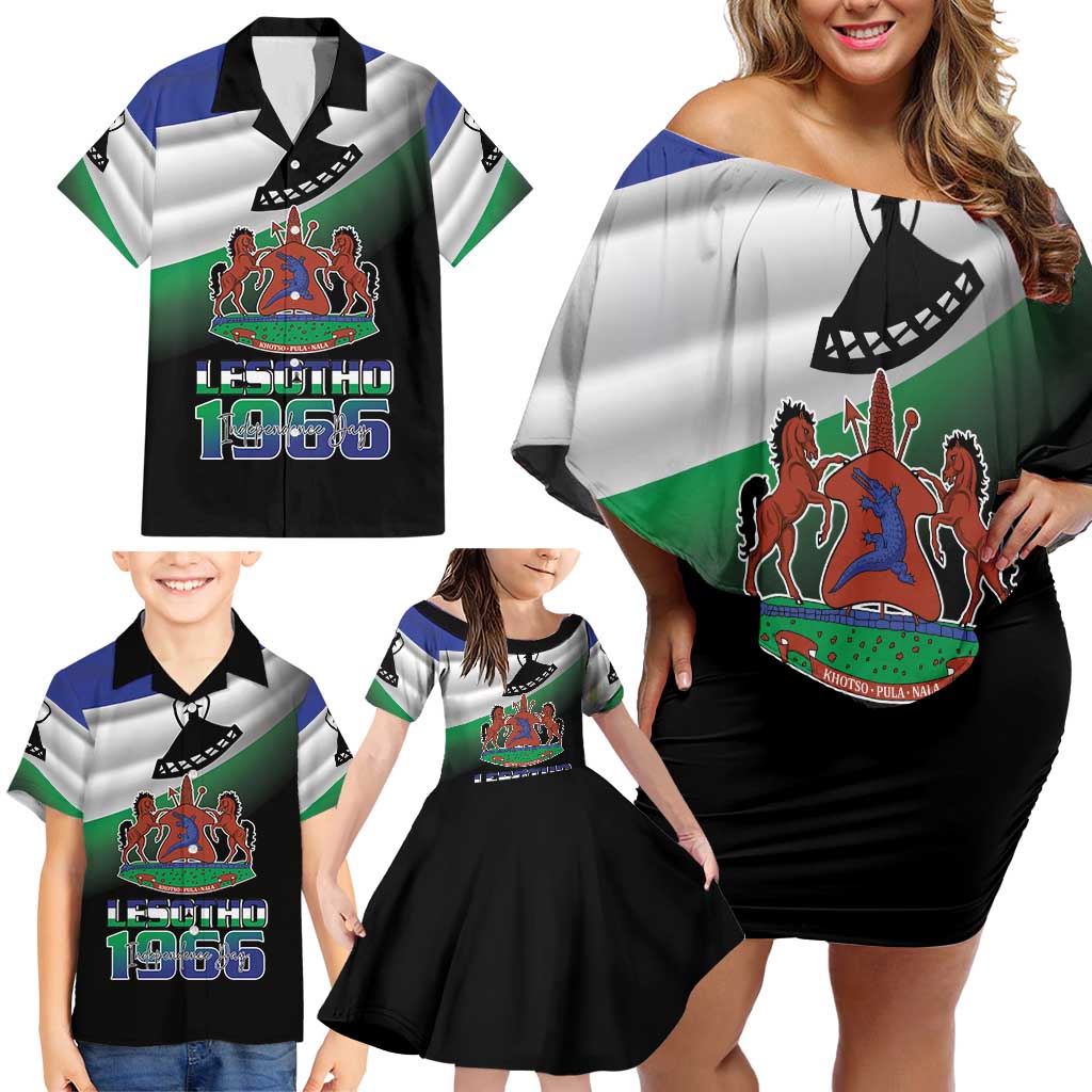Lesotho 1966 Family Matching Off Shoulder Short Dress and Hawaiian Shirt Happy Independence Day - Wonder Print Shop