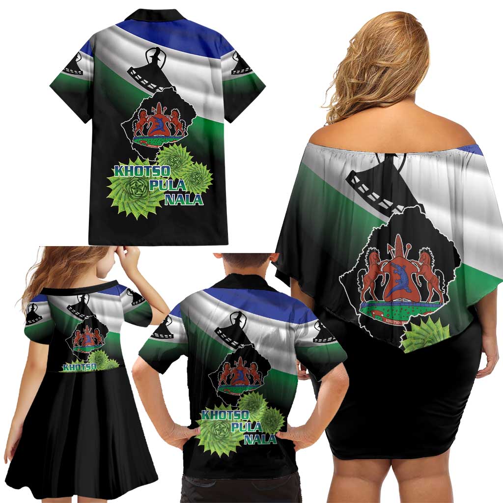 Lesotho 1966 Family Matching Off Shoulder Short Dress and Hawaiian Shirt Happy Independence Day - Wonder Print Shop